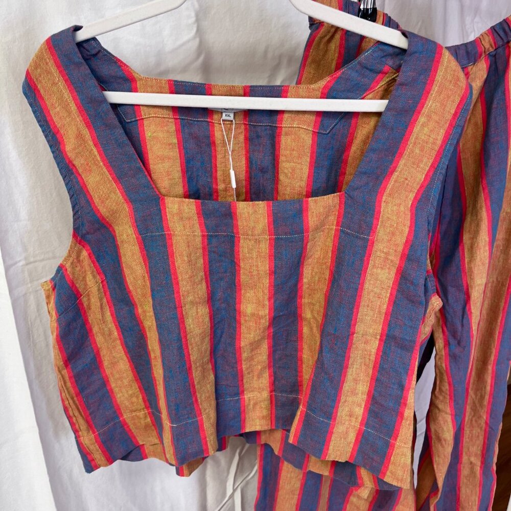 Striped Wide-Leg Linen-Blend Pants in Blue and Pink - Picture 7 of 13